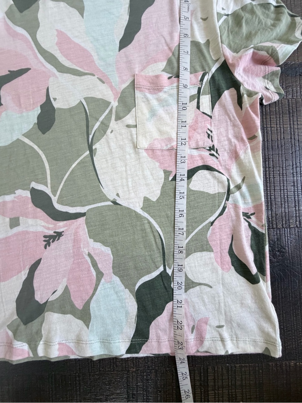 Sanctuary Cotton Blend Pink & Green Floral Slub Pocket Front Tee, Sz Medium - Picture 9 of 9